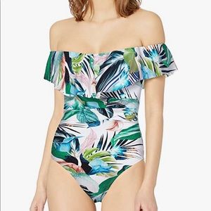 NWT La Blanca off the shoulder ruffle swimsuit.